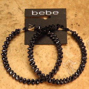 Super cute Bebe black metallic hoop earrings